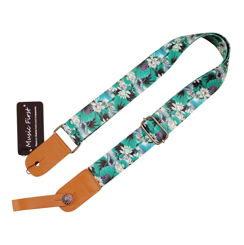 MUSIC FIRST Original Design â€œLOTUSâ€ Soft Nylon & Genuine Leather Ukulele Strap Ukulele Shoulder Strap With a Genuine Leather Strap Locker - Image 4